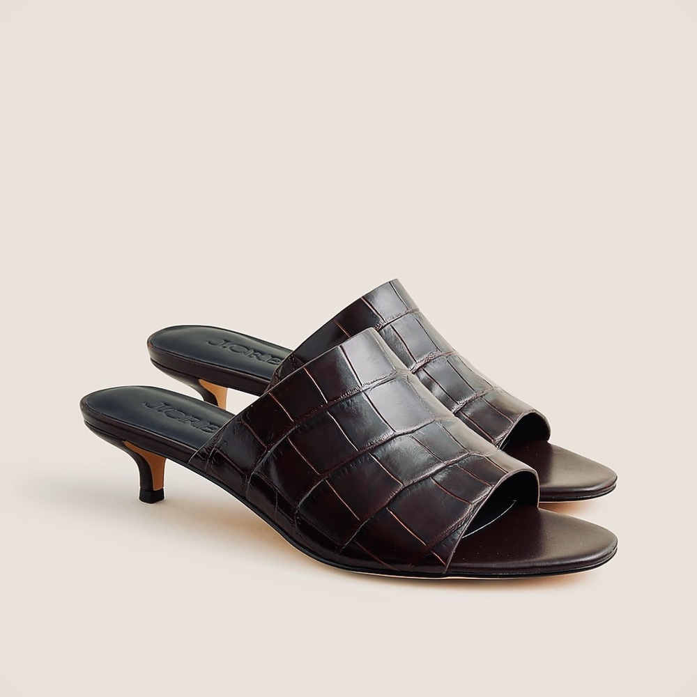 J.Grew Wide-strap mule heels in Italian croc-embossed leather